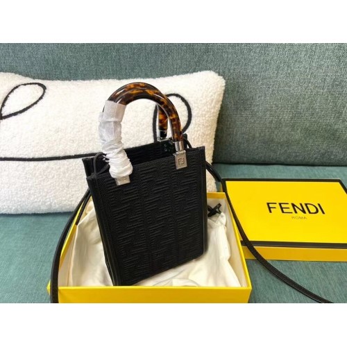 FENDI MINI SUNSHINE SHOPPER FF fabric mini-bag 8BS051AG black