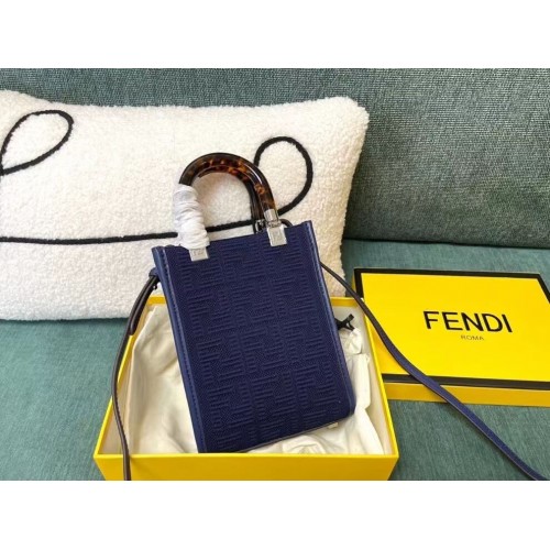 FENDI MINI SUNSHINE SHOPPER FF fabric mini-bag 8BS051AG dark blue