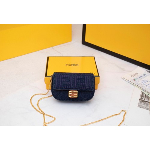 FENDI NANO BAGUETTE CHARM Nappa lcanvas Bag 7AR844 Black