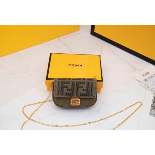 FENDI NANO BAGUETTE CHARM Nappa lcanvas Bag 7AR844 Green