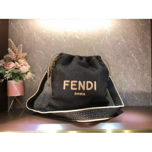 FENDI PACK SMALL POUCH Braided straw Large-bag F1529 black