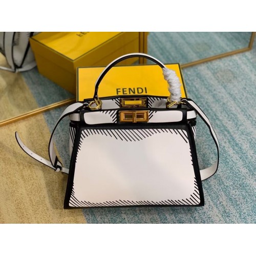 FENDI PEEKABOO ISEEU Medium Original Leather Bag F1617 White Black
