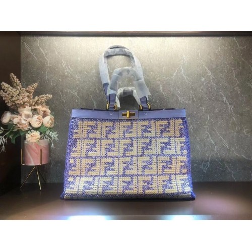 FENDI PEEKABOO X-TOTE FF raffia bag 8BH374A Lavender