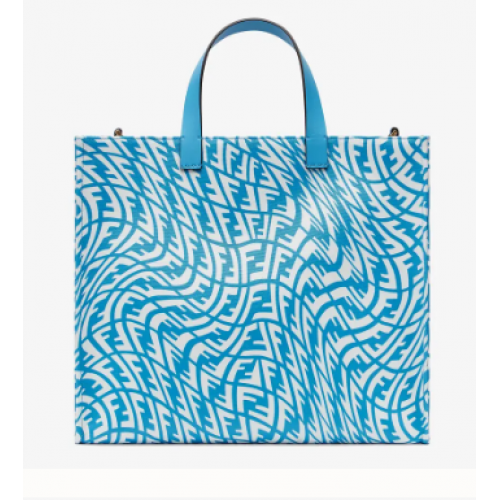 FENDI SHOPPER Blue glazed canvas bag 8BH357AFL