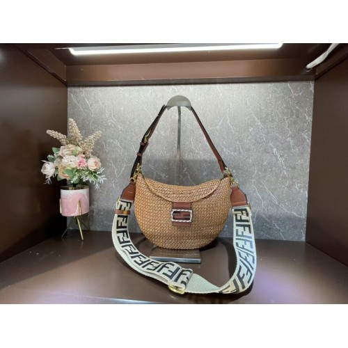 FENDI SMALL CROISSANT Woven straw bag 8BR790AFG natural