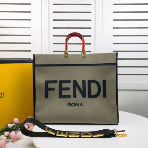 FENDI SUNSHINE LARGE Green flannel shopper 8BH372
