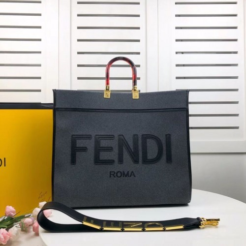 FENDI SUNSHINE LARGE Grey flannel shopper 8BH372