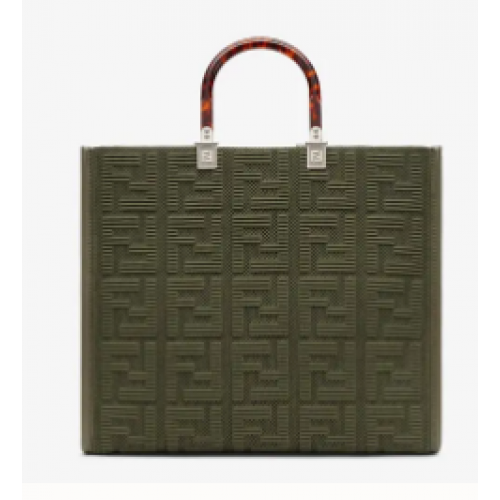 FENDI SUNSHINE MEDIUM FF fabric shopper 8BH386A green