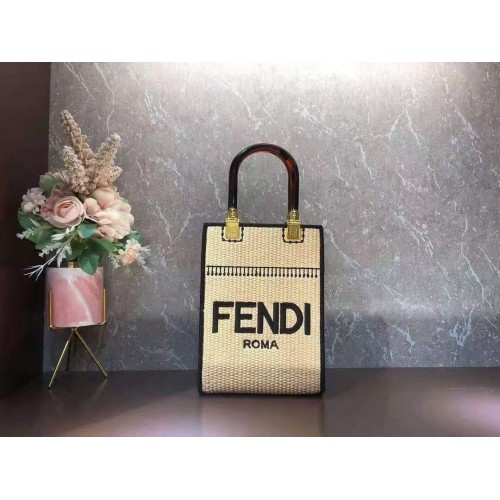 FENDI SUNSHINE SHOPPER Braided straw medium-bag F1620 apricot