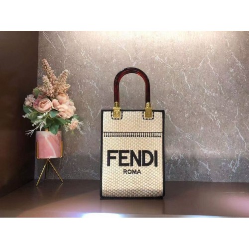 FENDI SUNSHINE SHOPPER Braided straw medium-bag F1620 beige