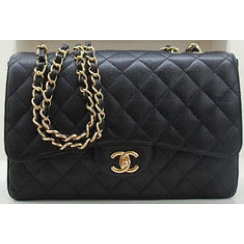 Fashion Chanel Original Caviar Leather Classic Flap Bag A28600 Black Gold