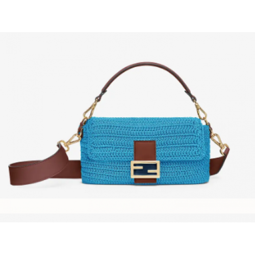 Fendi BAGUETTE Blue cotton crochet bag 8BR600