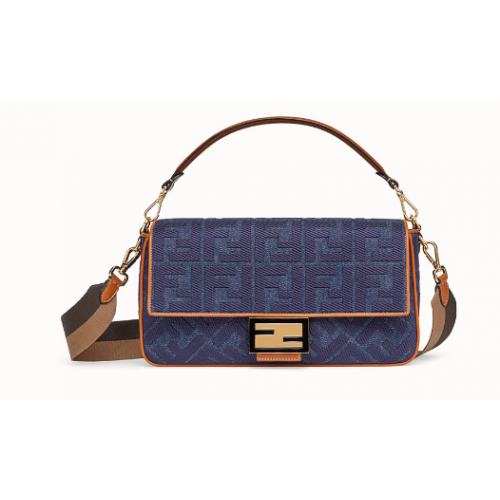 Fendi BAGUETTE LARGE Blue denim bag BR771A9