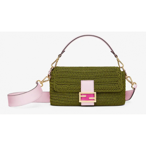 Fendi BAGUETTE green cotton crochet bag 8BR600