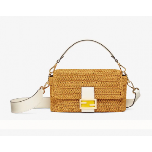 Fendi BAGUETTE yellow cotton crochet bag 8BR600