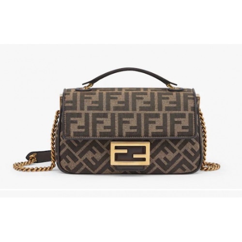 Fendi Baguette Chain Midi FF jacquard fabric bag 8BR793A brown