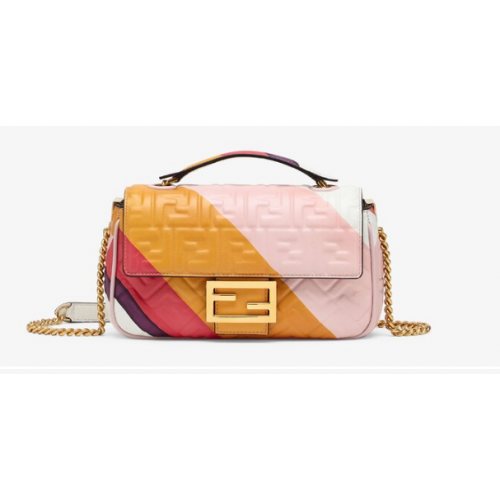 Fendi Baguette Chain Midi Leather bag with multicolor print 8BR6525