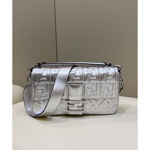 Fendi Baguette Large leather bag 8BR771A silver
