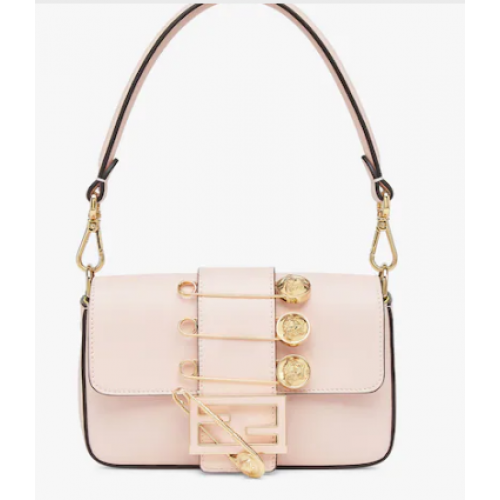 Fendi Brooch mini baguette Fendace leather bag 8BS066A pink