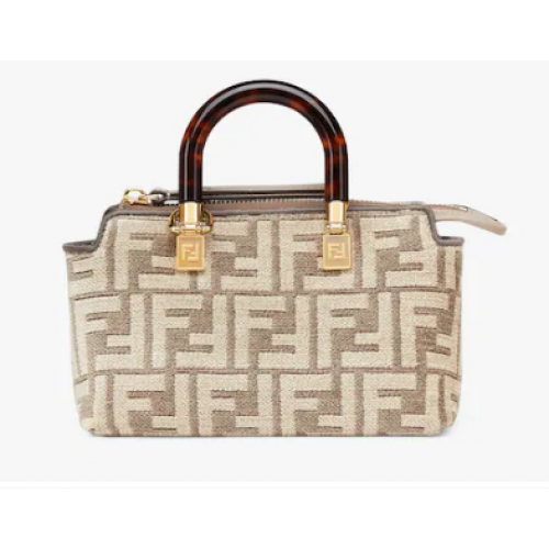 Fendi By The Way Mini Small Boston bag in dove gray tapestry fabric 8BS067A