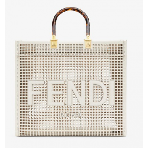 Fendi Sunshine Medium Two-toned perforated leather shopper 8BH386A white