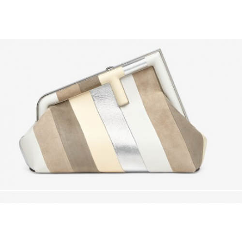 Fendi First Small Leather bag with silver and light brown inlay 8BP129A