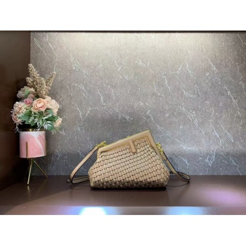 Fendi First Small leather interlace bag 8BP129A apricot