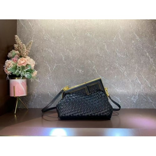 Fendi First Small leather interlace bag 8BP129A black