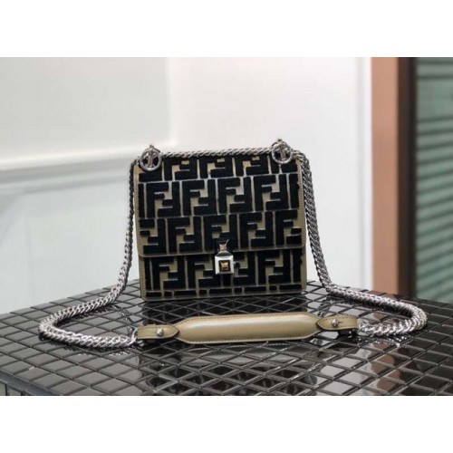 Fendi KAN I SMALL Multicolor fabric mini-bag 8BT0381 black&Khaki