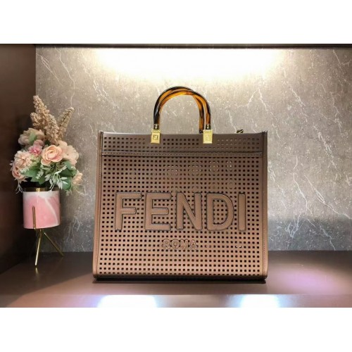 Fendi Sunshine Medium Two-toned perforated leather shopper 8BH386A  Coffee