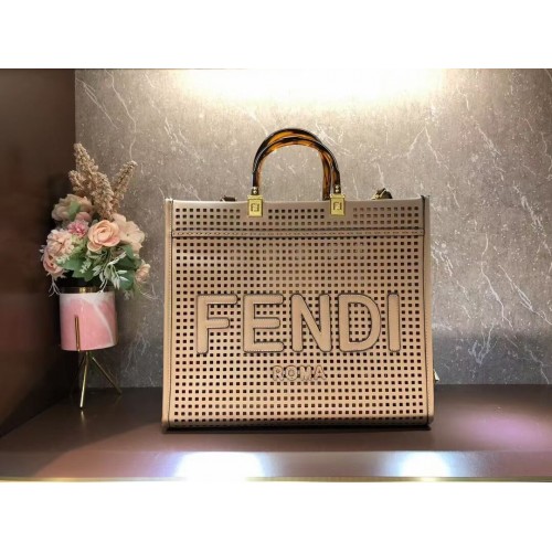 Fendi Sunshine Medium Two-toned perforated leather shopper 8BH386A apricot
