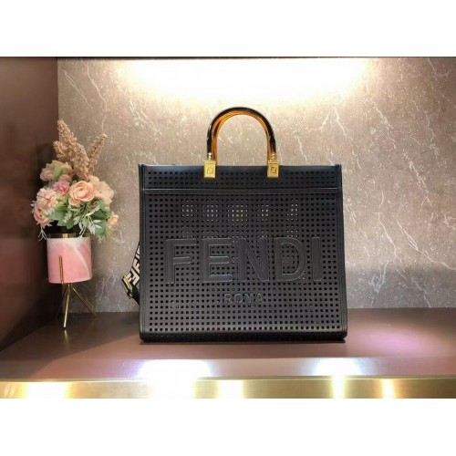 Fendi Sunshine Medium Two-toned perforated leather shopper 8BH386A black