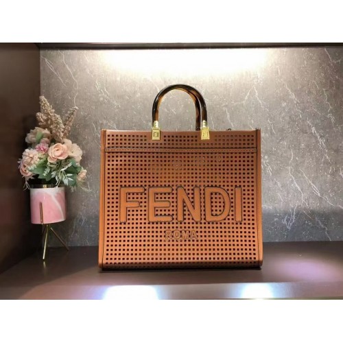 Fendi Sunshine Medium Two-toned perforated leather shopper 8BH386A brown