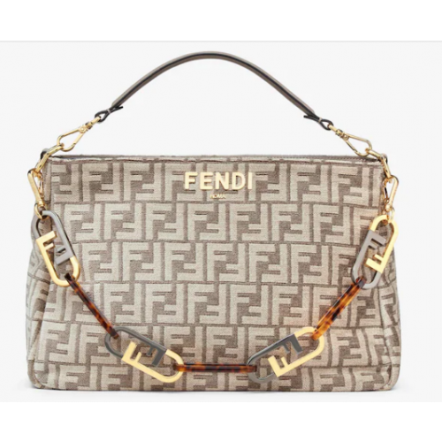 Fendi O Lock Zipper Dove gray tapestry fabric bag 8BR805A
