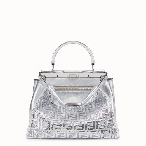 Fendi PEEKABOO ICONIC MEDIUM Silver leather bag 8BN290