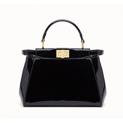 Fendi PEEKABOO ICONIC MINI Black patent leather bag 8BN244