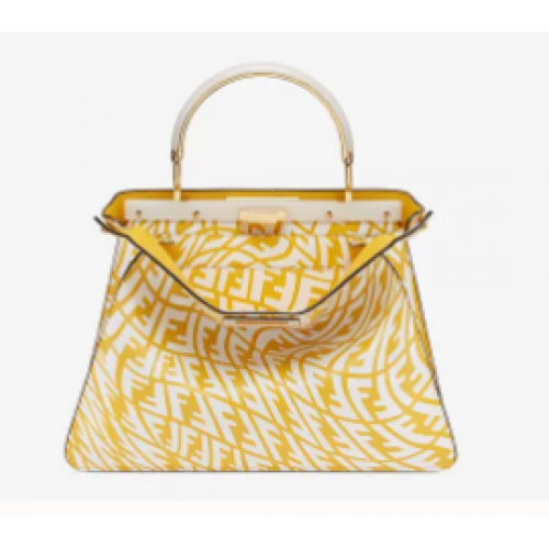 Fendi PEEKABOO ISEEU MEDIUM Yellow and white FF Vertigo leather bag 8BN321AGK