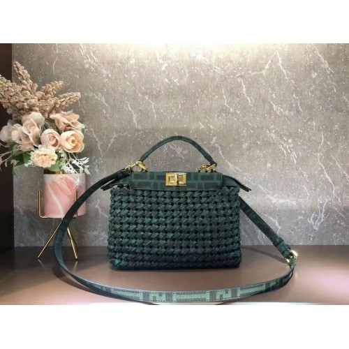 Fendi PEEKABOO ISEEU Weave Bag F4587 blackish green
