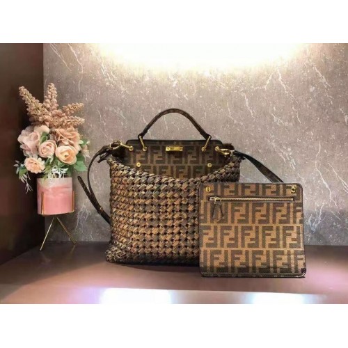 Fendi PEEKABOO X-LITE LARGE Brown cotton bag 8BN304A