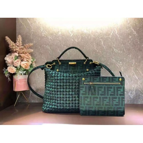 Fendi PEEKABOO X-LITE LARGE green cotton bag 8BN304A