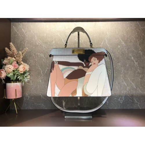 Fendi Peekaboo ISeeU FF printed silk bag F1983 white