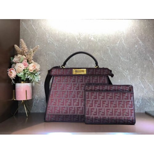 Fendi Peekaboo ISeeU FF tapestry fabric bag F1982 Burgundy