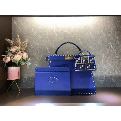 Fendi Peekaboo ISeeU MEDIUM leather bag F8637 blue