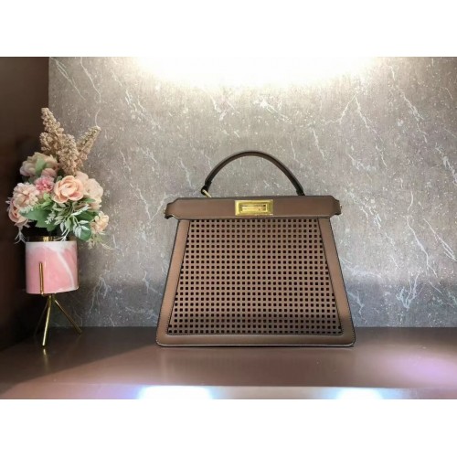 Fendi Peekaboo ISeeU perforated leather bag F1658 Coffee