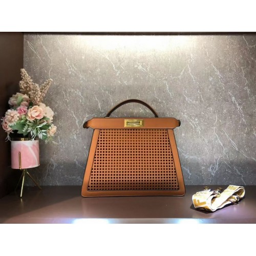 Fendi Peekaboo ISeeU perforated leather bag F1658 brown