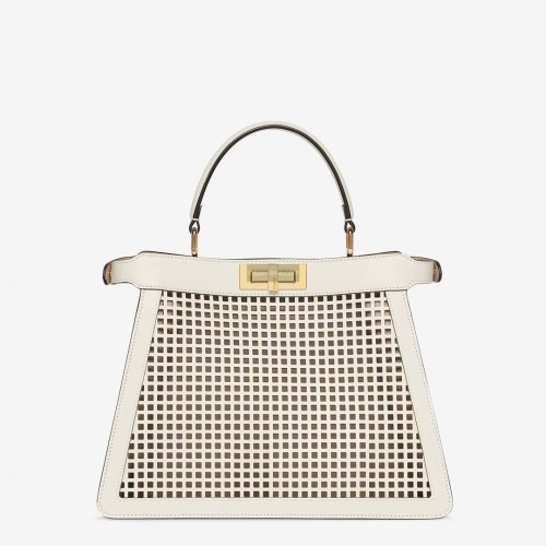 Fendi Peekaboo ISeeU perforated leather bag F1658 white