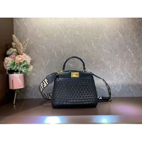 Fendi Peekaboo Mini braided leather bag 8BN244A black