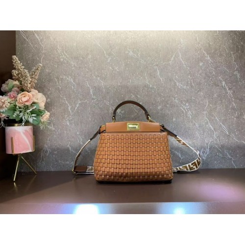 Fendi Peekaboo Mini braided leather bag 8BN244A brown