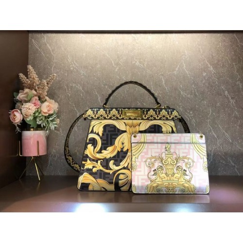 Fendi Peekaboo printed silk bag bag F1951 black
