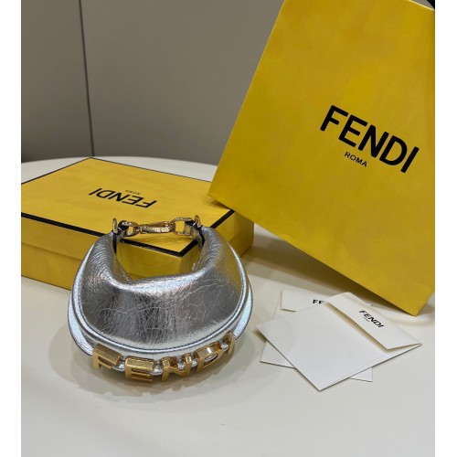 Fendi Praphy Original Leather Big FENDI Logo Mini Bag 80056S Silver